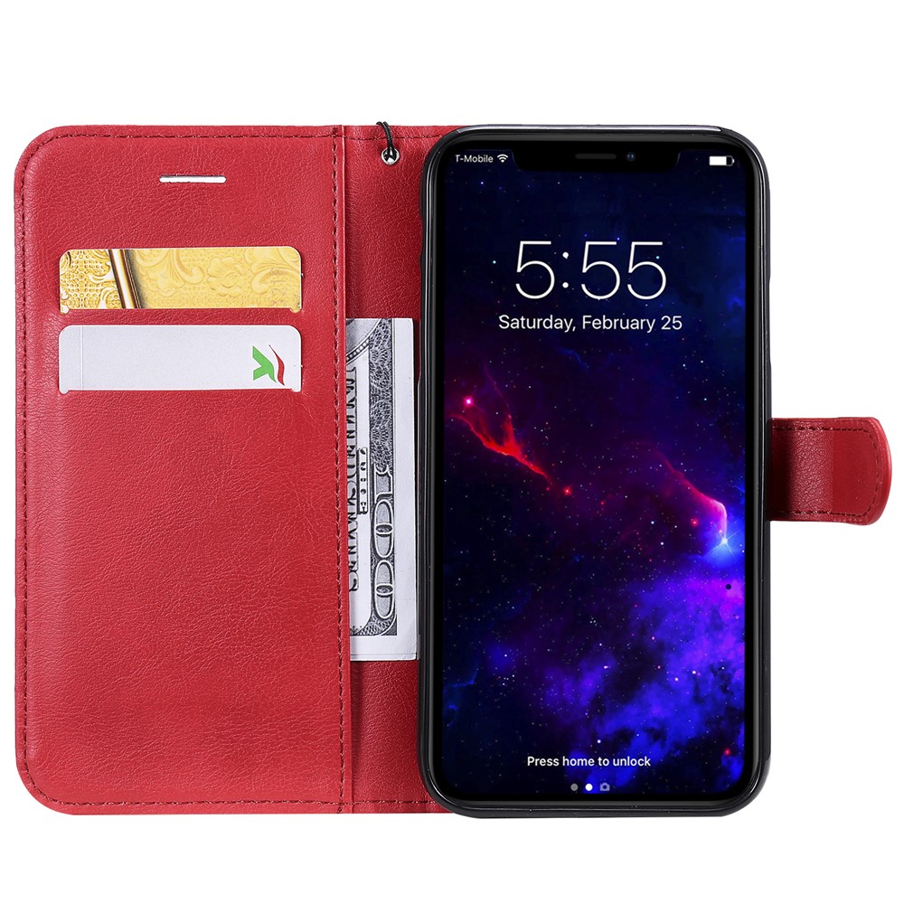 Solid Color PU Leather Wallet Phone Case with Lanyard for iPhone 11 6.1 inch (2019) - Red-4