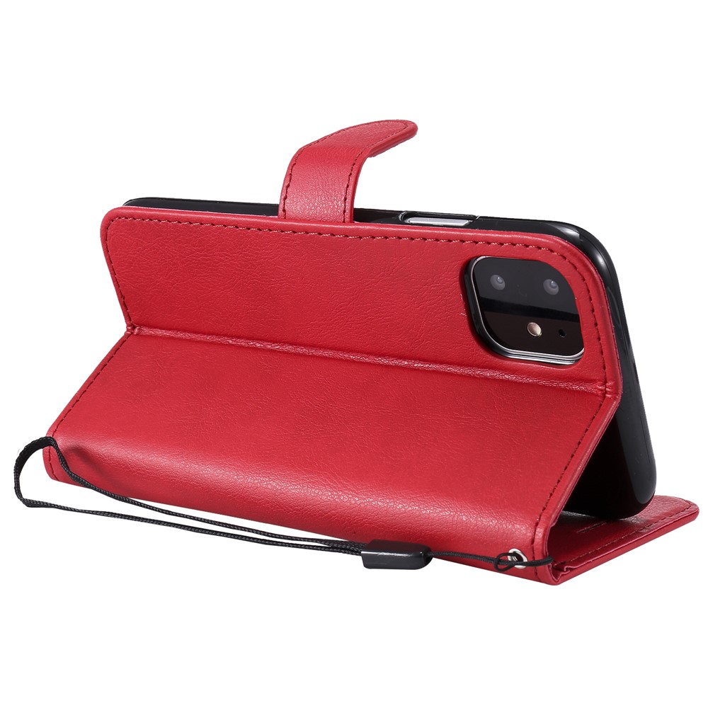 Solid Color PU Leather Wallet Phone Case with Lanyard for iPhone 11 6.1 inch (2019) - Red-5