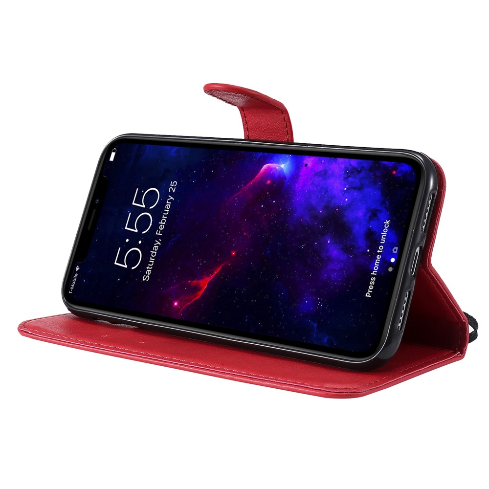 Solid Color PU Leather Wallet Phone Case with Lanyard for iPhone 11 6.1 inch (2019) - Red-6
