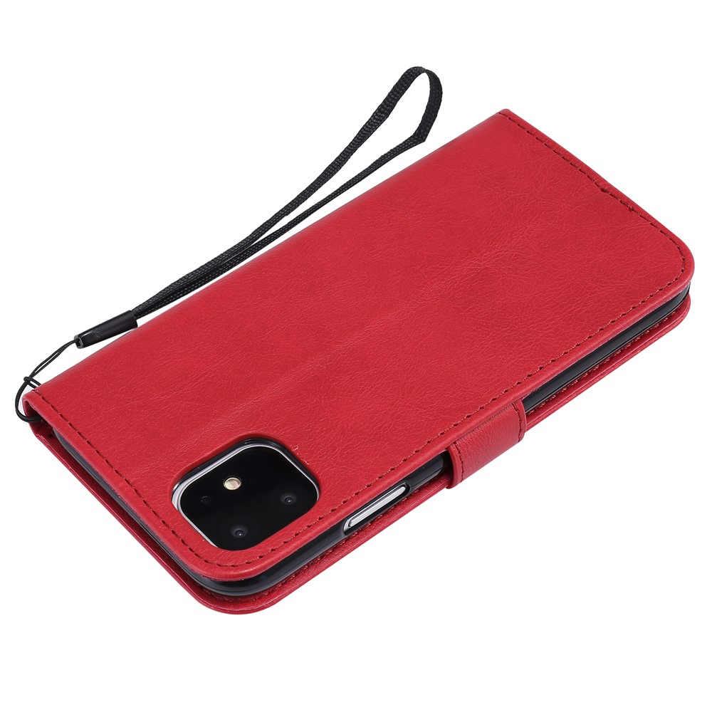 Solid Color PU Leather Wallet Phone Case with Lanyard for iPhone 11 6.1 inch (2019) - Red-8