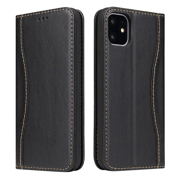 Genuine Leather Wallet Phone Cover for Apple iPhone 11 Pro Max 6.5 inch - Black-1