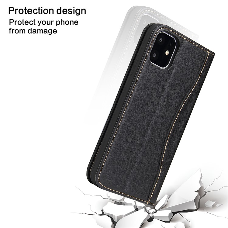 Genuine Leather Wallet Phone Cover for Apple iPhone 11 Pro Max 6.5 inch - Black-3