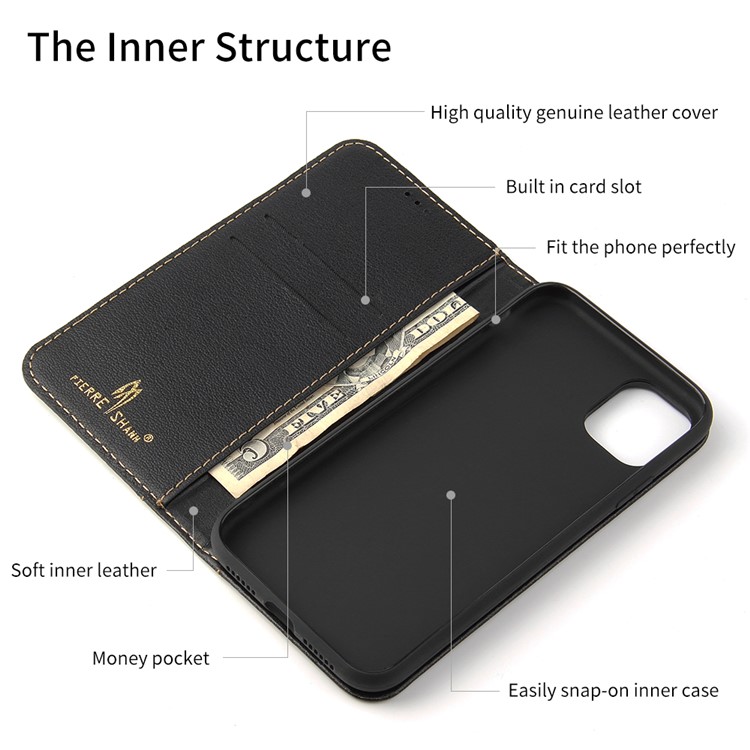 Genuine Leather Wallet Phone Cover for Apple iPhone 11 Pro Max 6.5 inch - Black-4