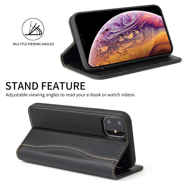 Genuine Leather Wallet Phone Cover for Apple iPhone 11 Pro Max 6.5 inch - Black-5