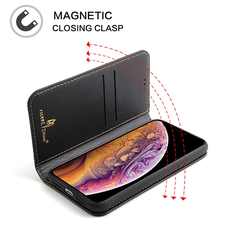 Genuine Leather Wallet Phone Cover for Apple iPhone 11 Pro Max 6.5 inch - Black-8