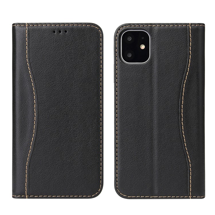 Genuine Leather Wallet Phone Case Flip Cover for Apple iPhone 11 6.1 inch - Black-2