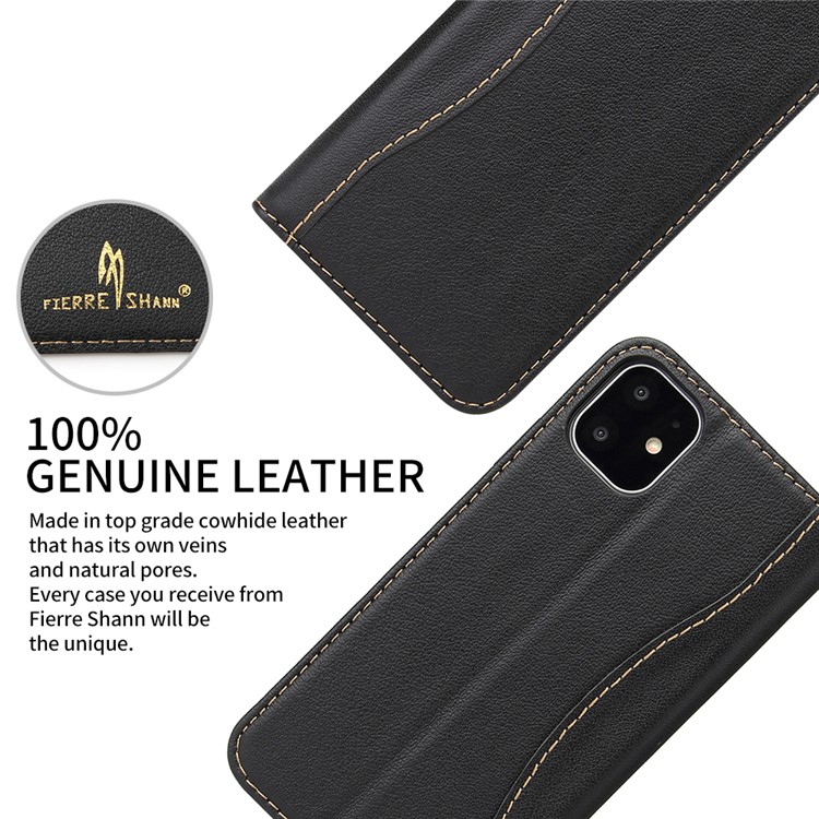 Genuine Leather Wallet Phone Case Flip Cover for Apple iPhone 11 6.1 inch - Black-6