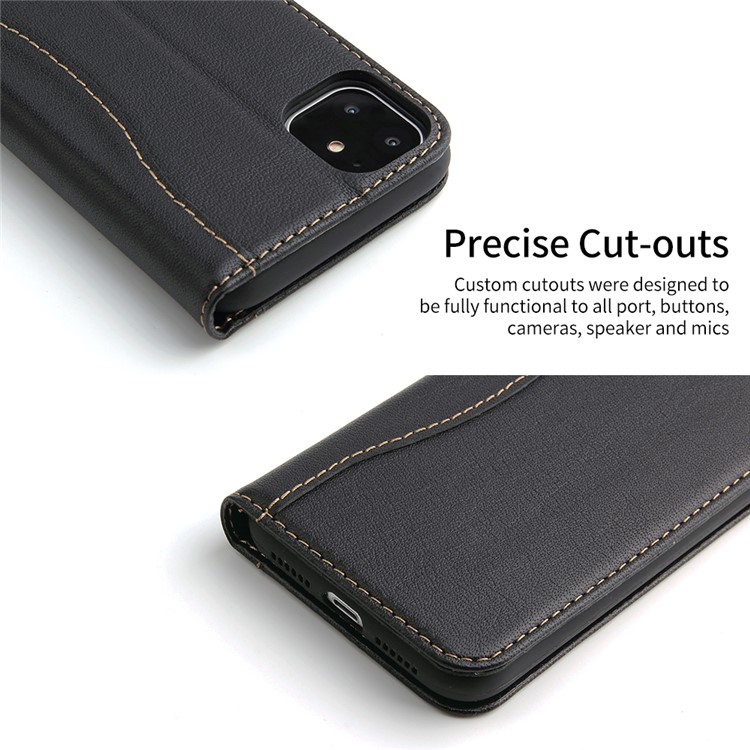 Genuine Leather Wallet Phone Case Flip Cover for Apple iPhone 11 6.1 inch - Black-9
