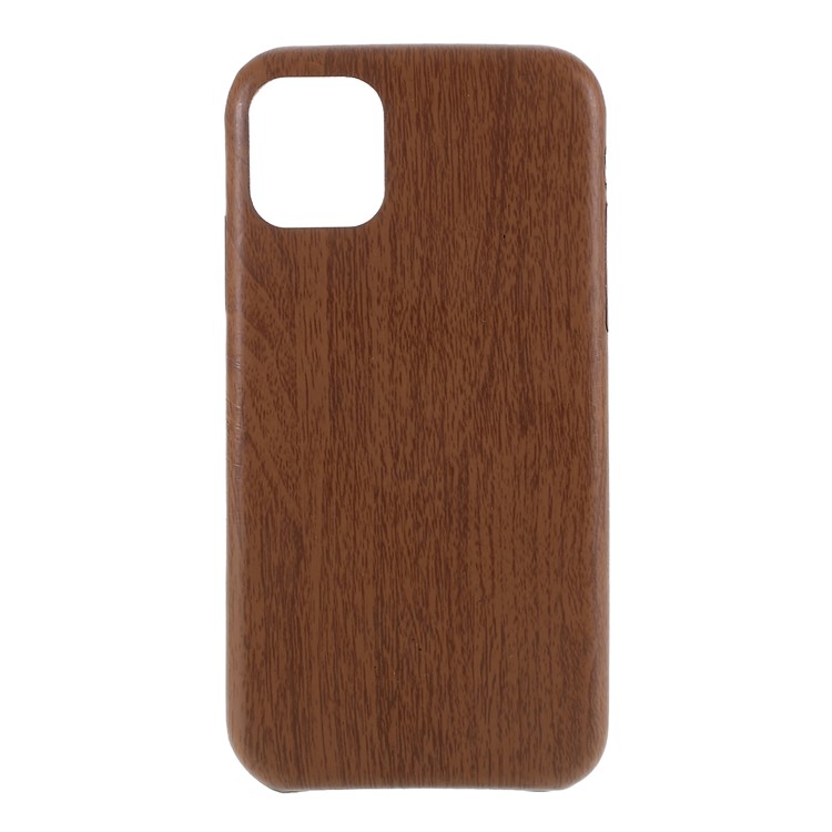 Wood Grain Leather Coated Plastic Phone Cover for iPhone 11 Pro Max 6.5-inch - Dark Brown-1