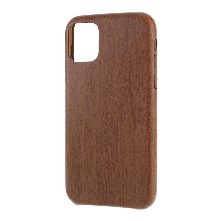 Wood Grain Leather Coated Plastic Phone Cover for iPhone 11 Pro Max 6.5-inch - Dark Brown-2