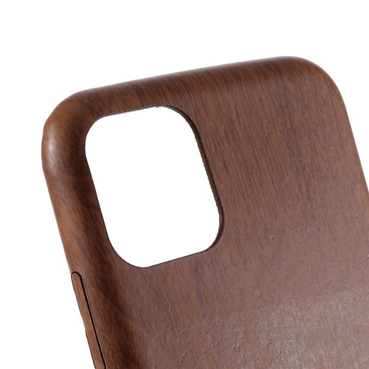 Wood Grain Leather Coated Plastic Phone Cover for iPhone 11 Pro Max 6.5-inch - Dark Brown-4