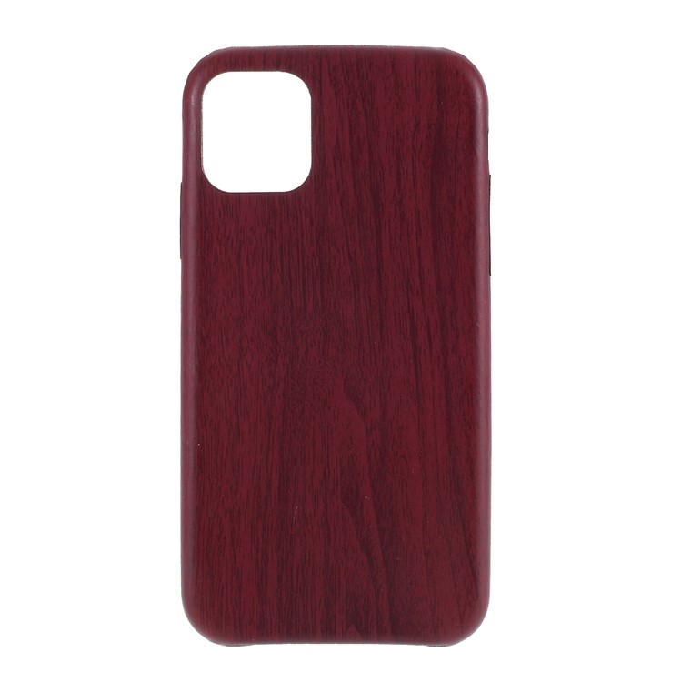 Wood Skin Leather Coated PC Phone Shell for iPhone 11 6.1 inch - Wine Red-1