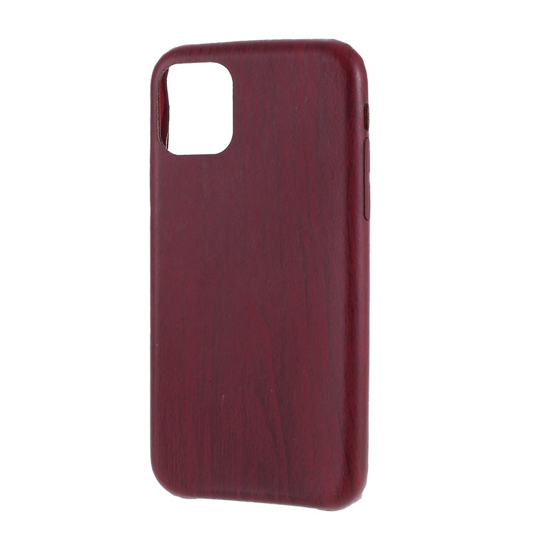 Wood Skin Leather Coated PC Phone Shell for iPhone 11 6.1 inch - Wine Red-2