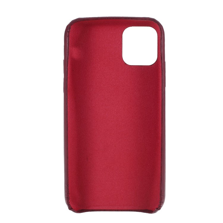Wood Skin Leather Coated PC Phone Shell for iPhone 11 6.1 inch - Wine Red-3