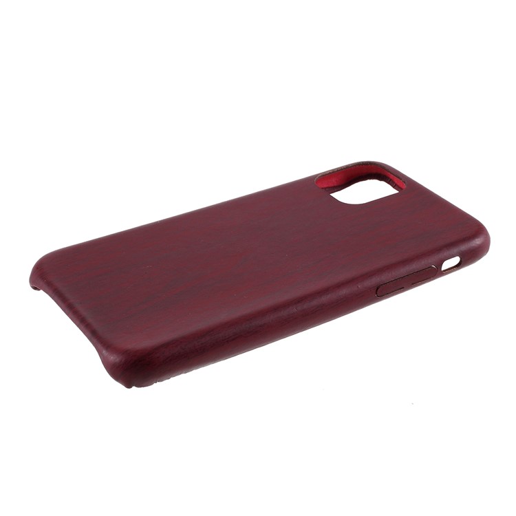 Wood Skin Leather Coated PC Phone Shell for iPhone 11 6.1 inch - Wine Red-4