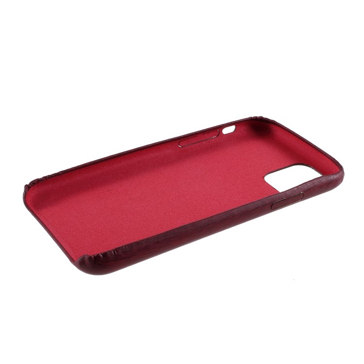 Wood Skin Leather Coated PC Phone Shell for iPhone 11 6.1 inch - Wine Red-5
