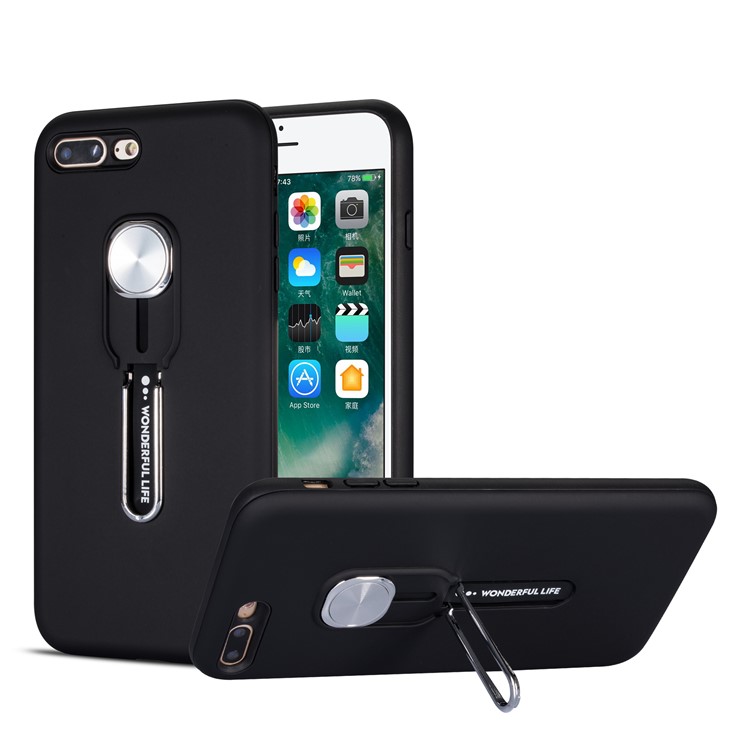 Telefonschale Mit Magnetfinger -ring -kickstand Für Iphone 8 Plus/7 Plus 5,5 Zoll - Schwarz