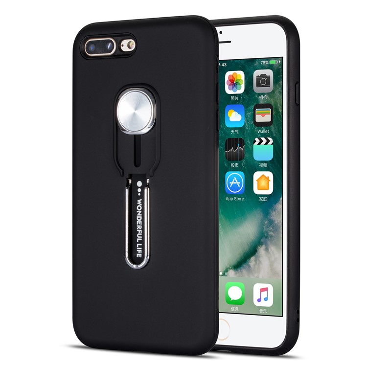 Concha de Telefone Com Kickstand Com Anel de Dedo Magnético Para Iphone 8 Plus/7 Plus 5,5 Polegadas - Preto