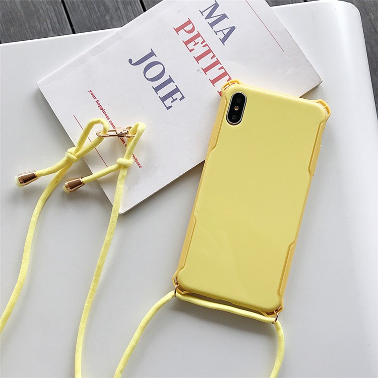 

Anti-drop TPU + Plastic Phone Case with Textile Strap for iPhone XS / X - Yellow, iPhone XS 5.8 inch