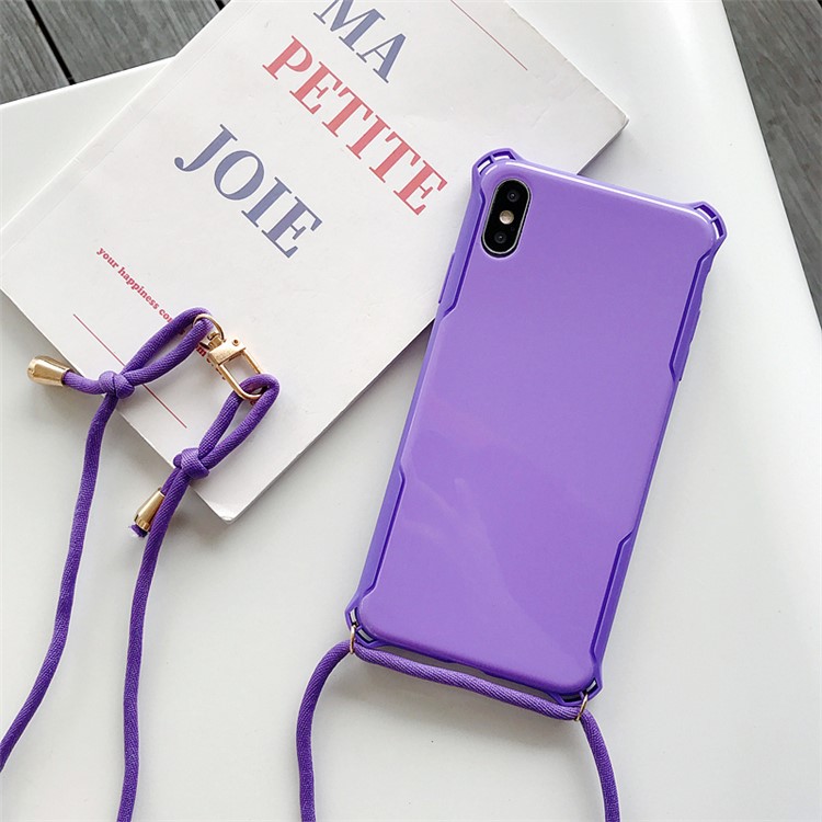 

Anti-drop TPU + Plastic Phone Case with Textile Strap for iPhone XS / X - Purple, iPhone XS 5.8 inch