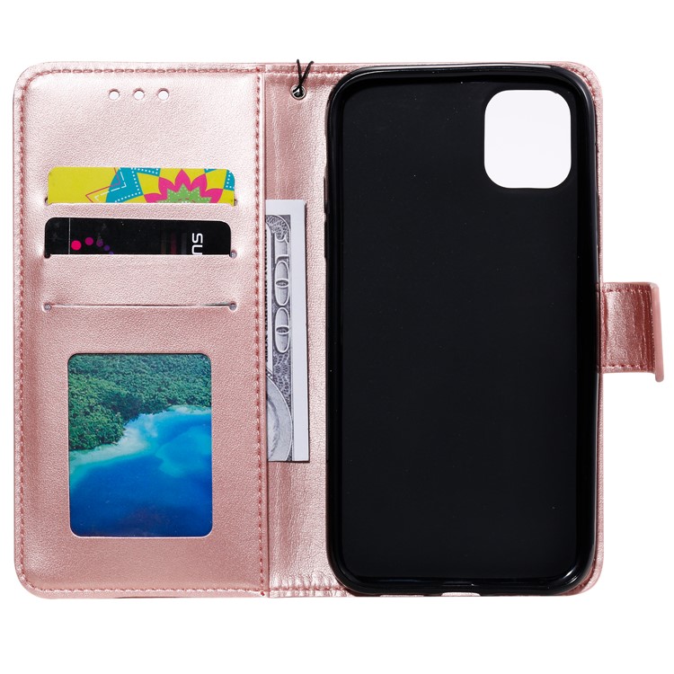 Imprint Flower Leather Wallet Phone Cover Case for iPhone 11 Pro Max 6.5 inch (2019) - Rose Gold-3