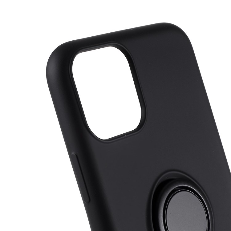 All-wrapped Liquid Silicone Kickstand Phone Shell with Finger Ring for iPhone 11 6.1 inch (2019) - Black-3