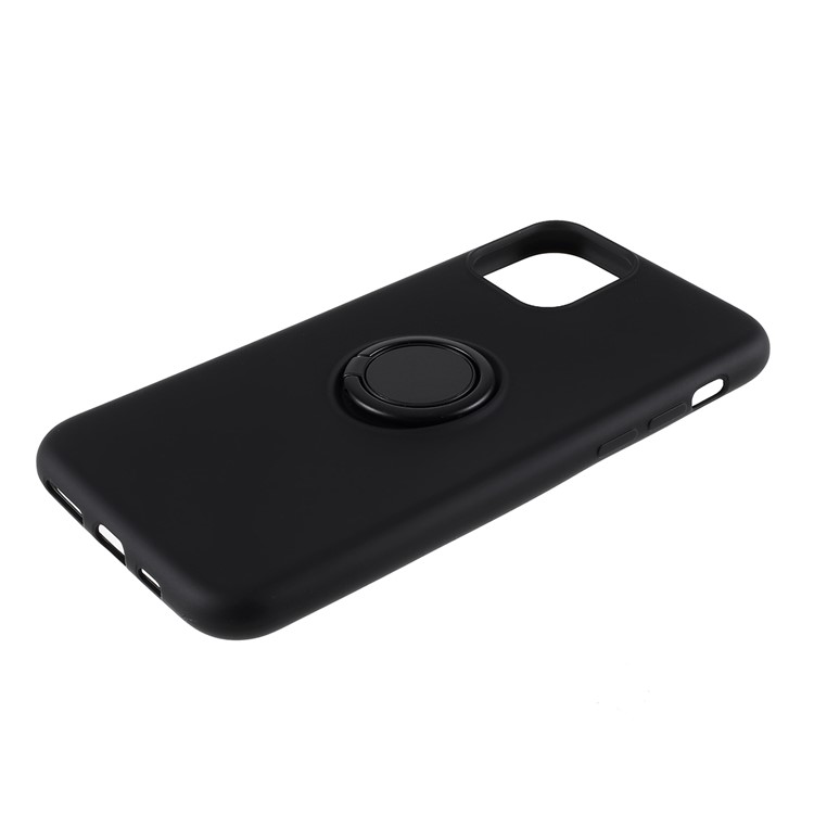 All-wrapped Liquid Silicone Kickstand Phone Shell with Finger Ring for iPhone 11 6.1 inch (2019) - Black-4