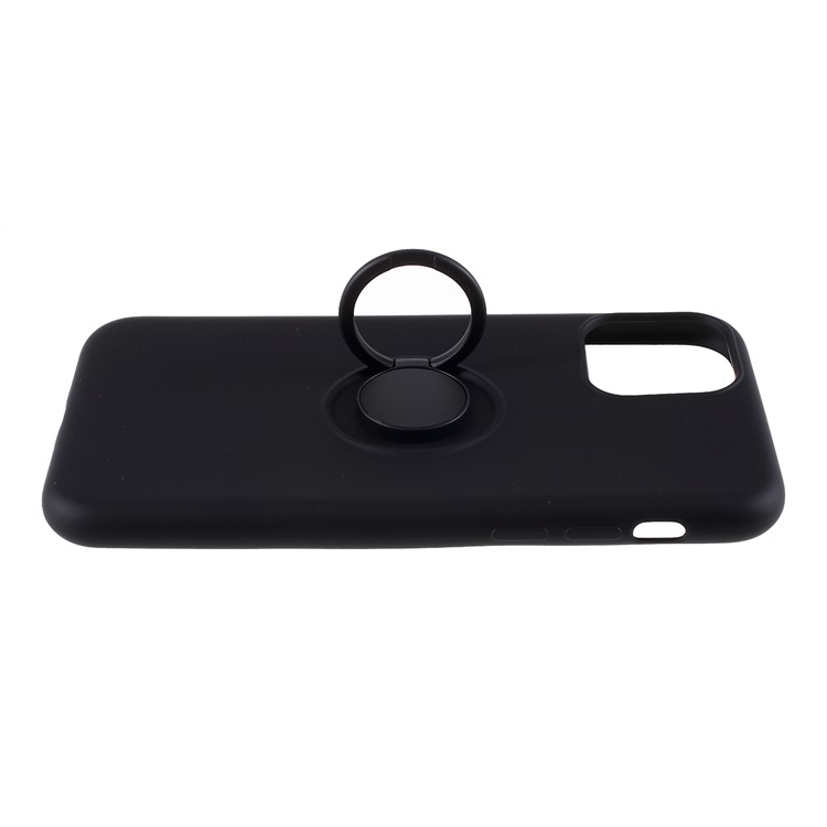 All-wrapped Liquid Silicone Kickstand Phone Shell with Finger Ring for iPhone 11 6.1 inch (2019) - Black-6