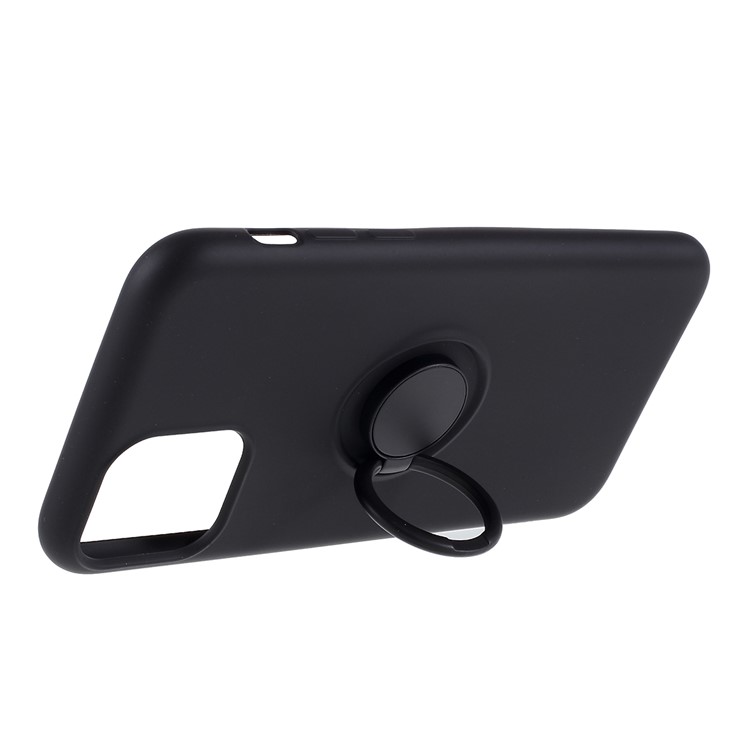 All-wrapped Liquid Silicone Kickstand Phone Shell with Finger Ring for iPhone 11 6.1 inch (2019) - Black-7