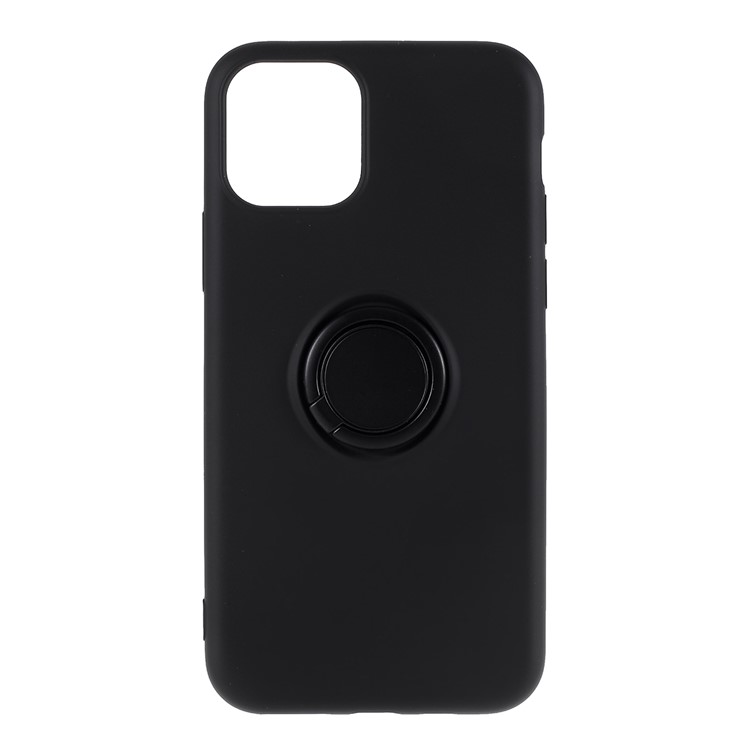 All-wrapped Liquid Silicone Kickstand Phone Shell with Finger Ring for iPhone 11 6.1 inch (2019) - Black-8