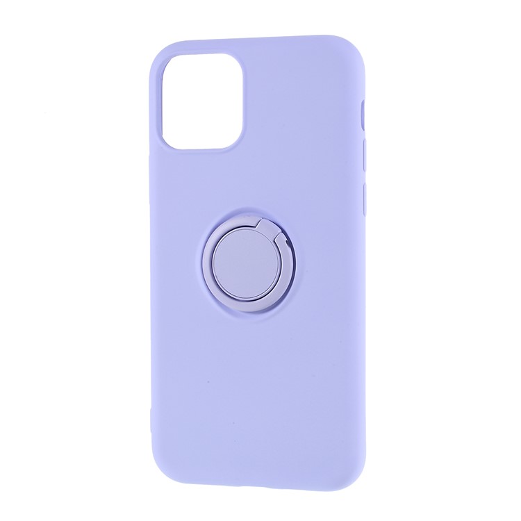 Tudo Envolvido Tampa Do Telefone De Silicone Líquido Estribo Lateral Com Anel De Dedo Para Iphone 11 Pró 5,8 Polegadas (2019) - Luz Roxa-2