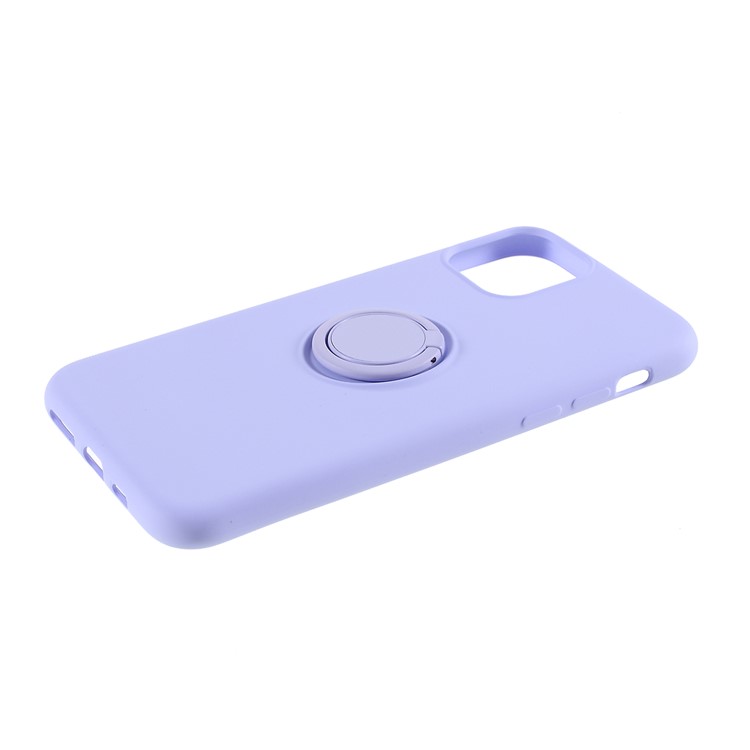 Tudo Envolvido Tampa Do Telefone De Silicone Líquido Estribo Lateral Com Anel De Dedo Para Iphone 11 Pró 5,8 Polegadas (2019) - Luz Roxa-4