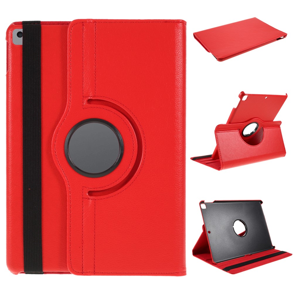 Leather Case for iPad 10.2 (2021) / (2020) / (2019) / Air 10.5 inch (2019) / Pro 10.5 inch (2017) Litchi Texture Rotating Stand Cover - Red