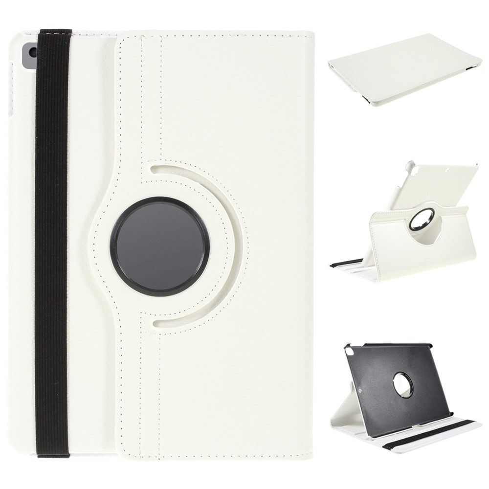 Leather Case for iPad 10.2 (2021) / (2020) / (2019) / Air 10.5 inch (2019) / Pro 10.5 inch (2017) Litchi Texture Rotating Stand Cover - White