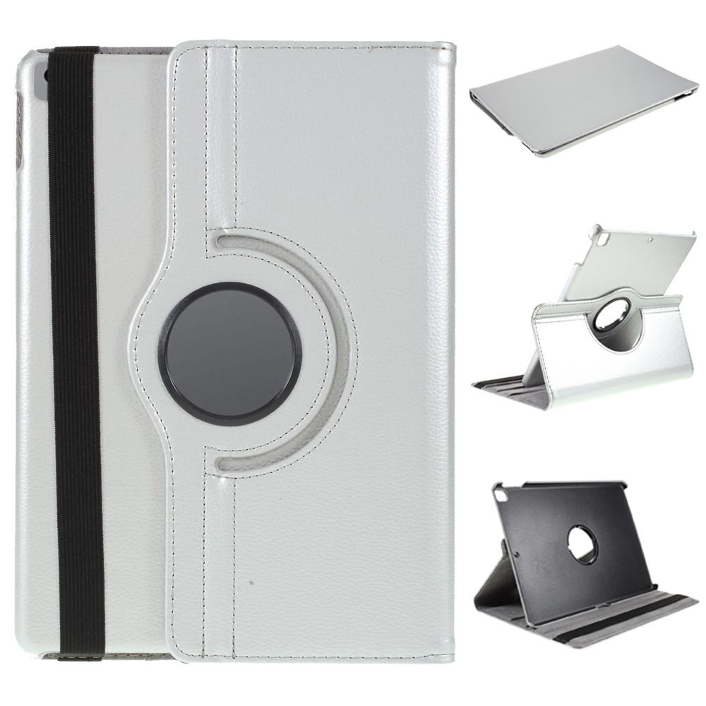 Leather Case for iPad 10.2 (2021) / (2020) / (2019) / Air 10.5 inch (2019) / Pro 10.5 inch (2017) Litchi Texture Rotating Stand Cover - Silver