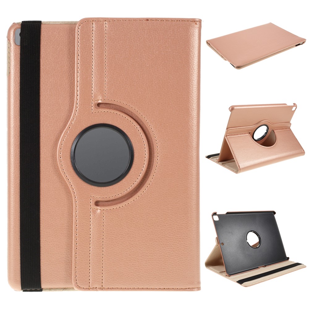 Leather Case for iPad 10.2 (2021) / (2020) / (2019) / Air 10.5 inch (2019) / Pro 10.5 inch (2017) Litchi Texture Rotating Stand Cover - Rose Gold