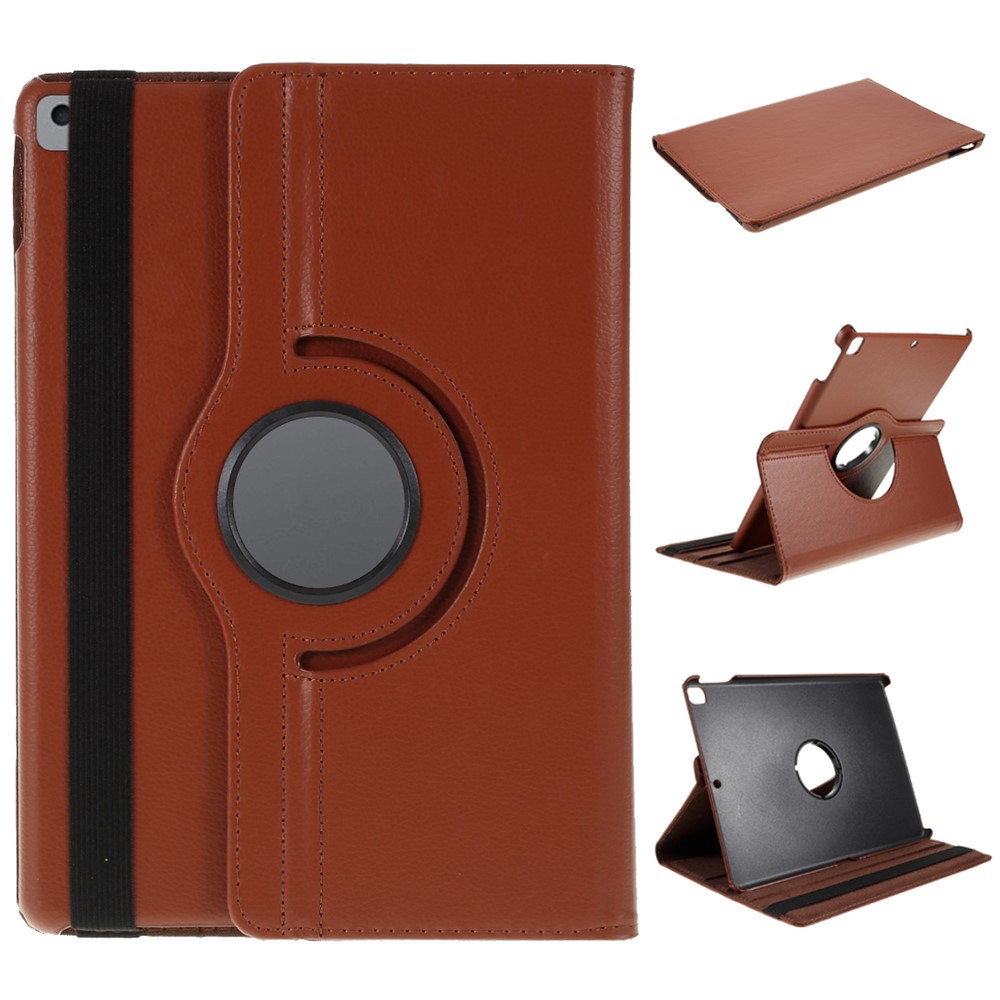 Leather Case for iPad 10.2 (2021) / (2020) / (2019) / Air 10.5 inch (2019) / Pro 10.5 inch (2017) Litchi Texture Rotating Stand Cover - Brown