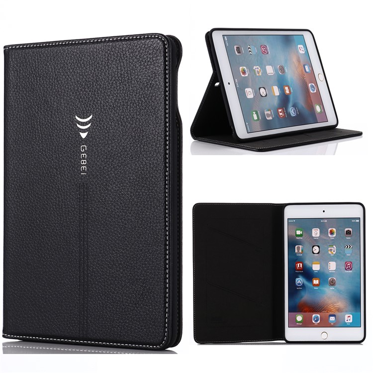GEBEI Litchi Skin Leather Stand Case with Card Slots for iPad mini (2019) 7.9 inch - Black-1