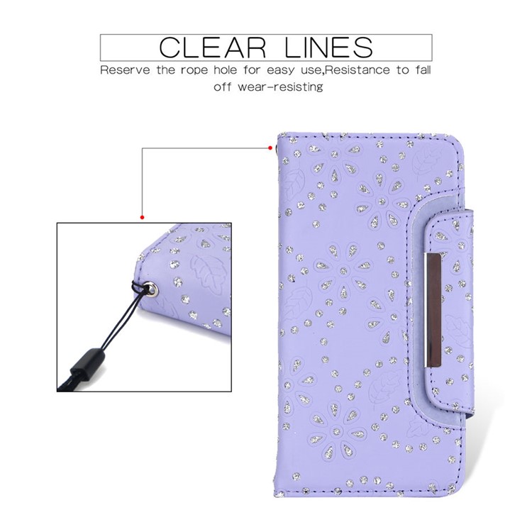 Reluzente Destacável Deixa Tampa Flores De Couro + Caso TPU Interno Para Iphone 11 6,1 Polegadas - Roxa-5