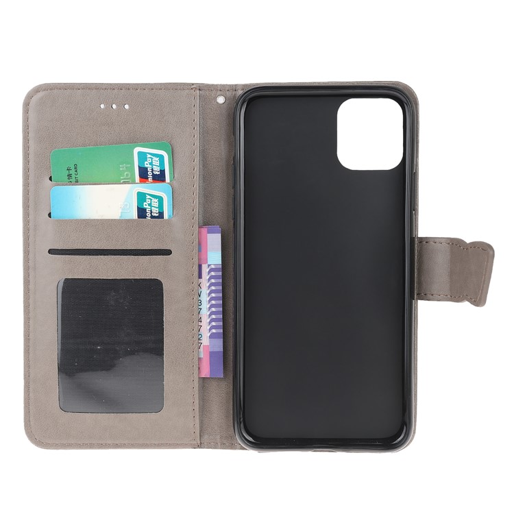 Flor De Borboleta Caixa De Couro Carteira Marca Para Iphone 11 6,1 Polegadas - Cinzento-11