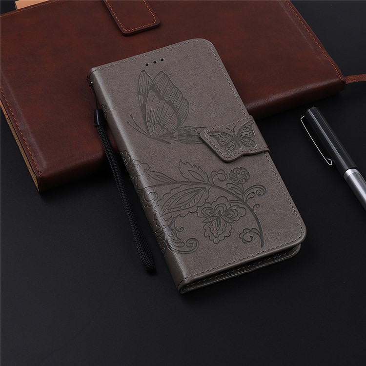 Flor De Borboleta Caixa De Couro Carteira Marca Para Iphone 11 6,1 Polegadas - Cinzento-12
