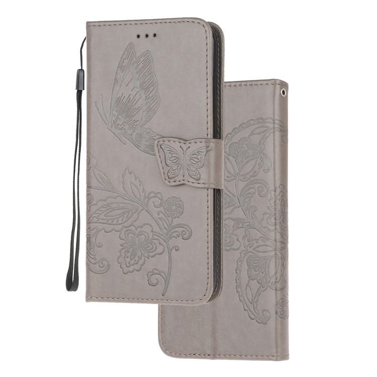 Flor De Borboleta Caixa De Couro Carteira Marca Para Iphone 11 6,1 Polegadas - Cinzento-3