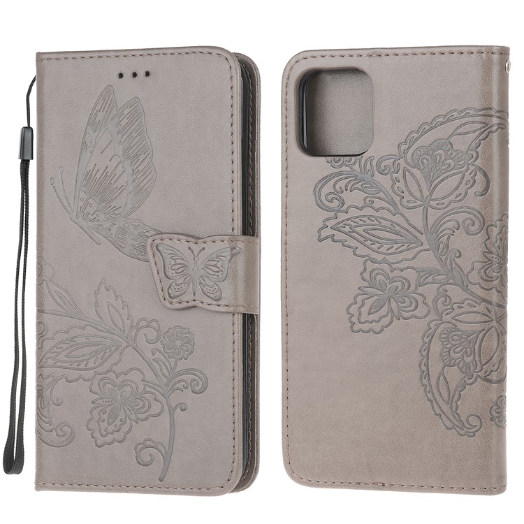 Imprint Butterfly Flower Leather Wallet Case for iPhone 11 Pro 5.8 inch - Grey-11