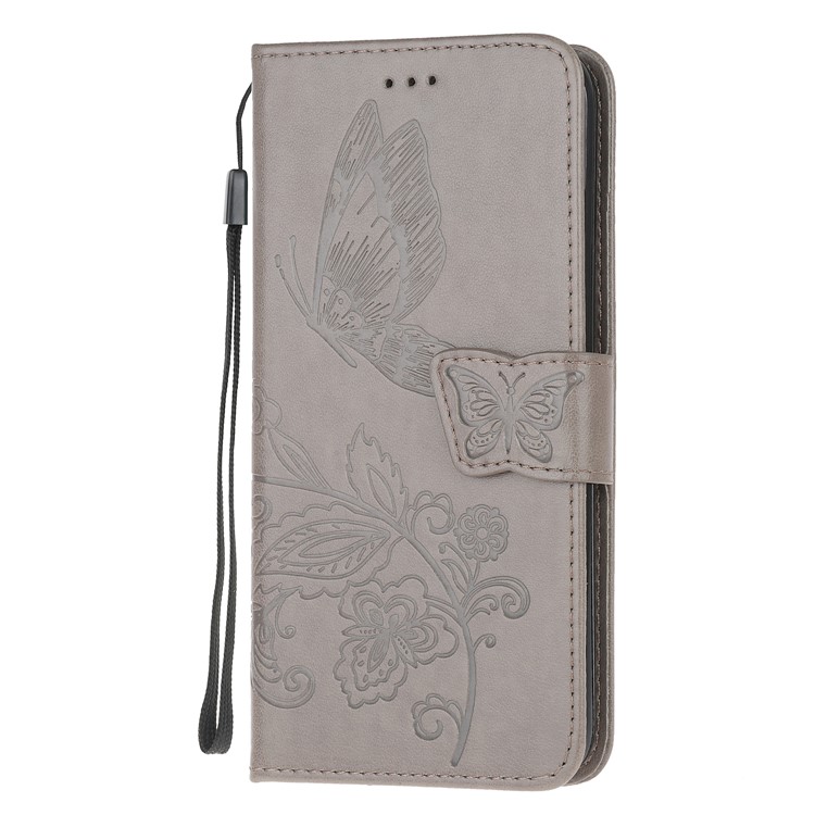 Imprint Butterfly Flower Leather Wallet Case for iPhone 11 Pro 5.8 inch - Grey-2