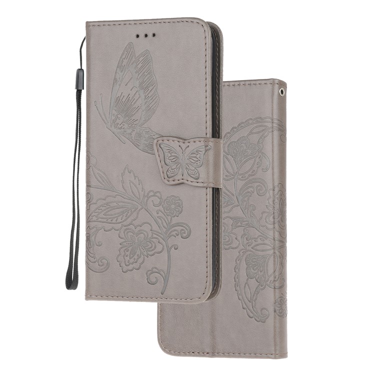 Imprint Butterfly Flower Leather Wallet Case for iPhone 11 Pro 5.8 inch - Grey-6