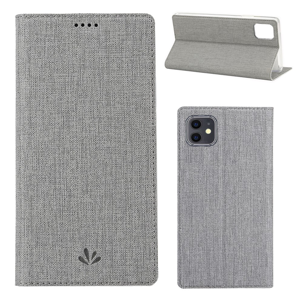 VILI DMX Cross Texture Stand Leather Card Holder Case for iPhone 11 6.1 inch - Grey-1