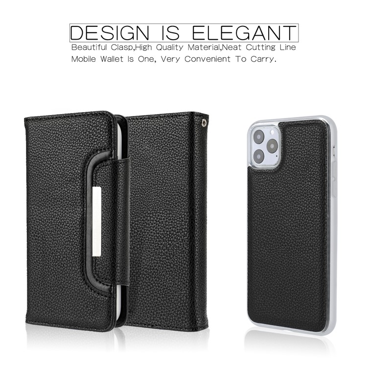 Litchi Texture Detachable Leather Wallet Cover Phone Case for iPhone 11 Pro Max 6.5 inch - Black-1