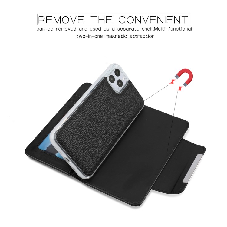 Litchi Texture Detachable Leather Wallet Cover Phone Case for iPhone 11 Pro Max 6.5 inch - Black-3