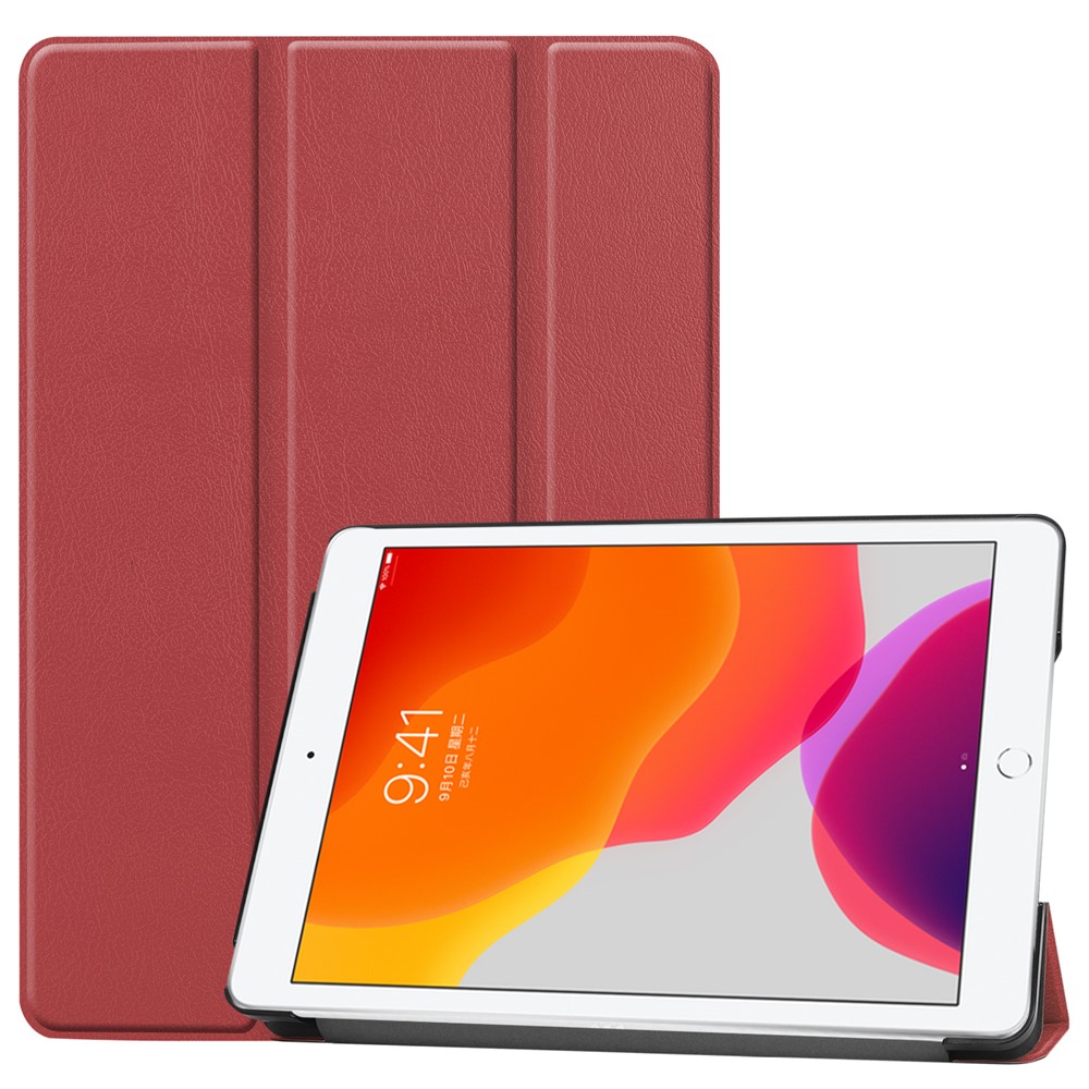 Tri-Fold Stand Tablet Cover for iPad 10.2 (2021) / (2020) / (2019) PU Leather Protective Smart Case with Auto Sleep / Wake - Wine Red