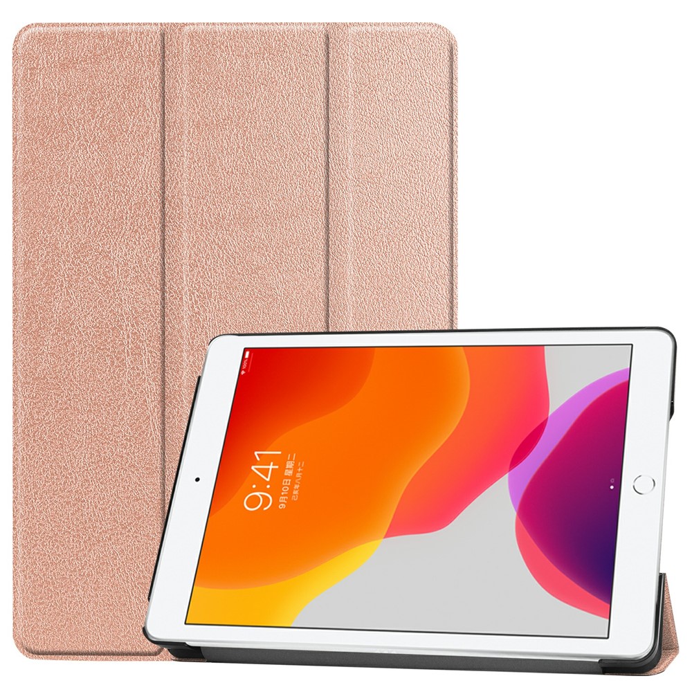 Tri-Fold Stand Tablet Cover for iPad 10.2 (2021) / (2020) / (2019) PU Leather Protective Smart Case with Auto Sleep / Wake - Rose Gold